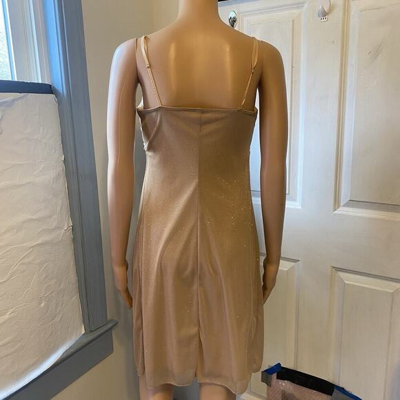 FirstKiss Y2K Dress Sz M Babydoll Fairy Metallic Gold Mini Spaghetti Strap Bow - Picture 8 of 9